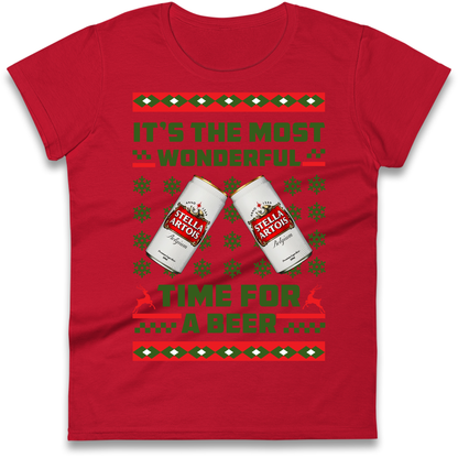 Its The Most Wonderful Time for A Beer Stella Christmas Ladies Shirt