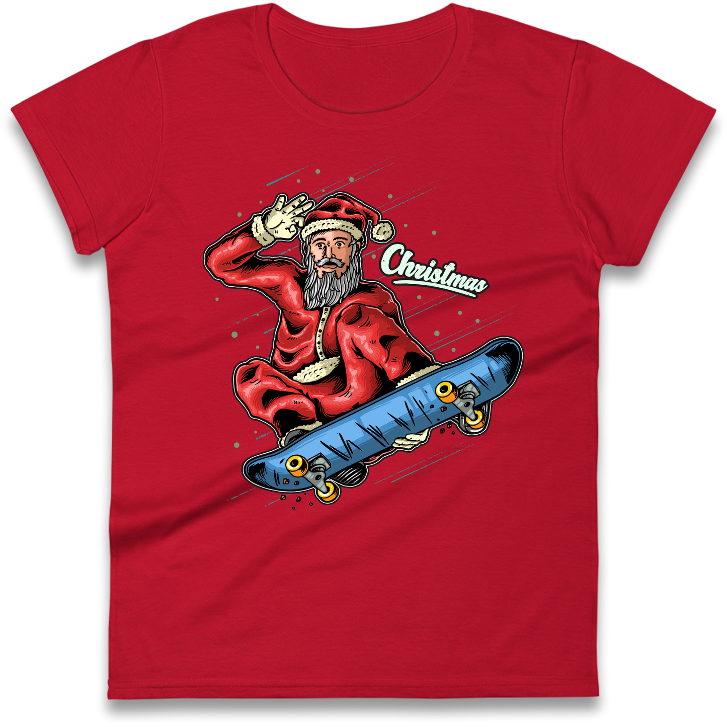 Santa Skateboarding Christmas Ladies Shirt