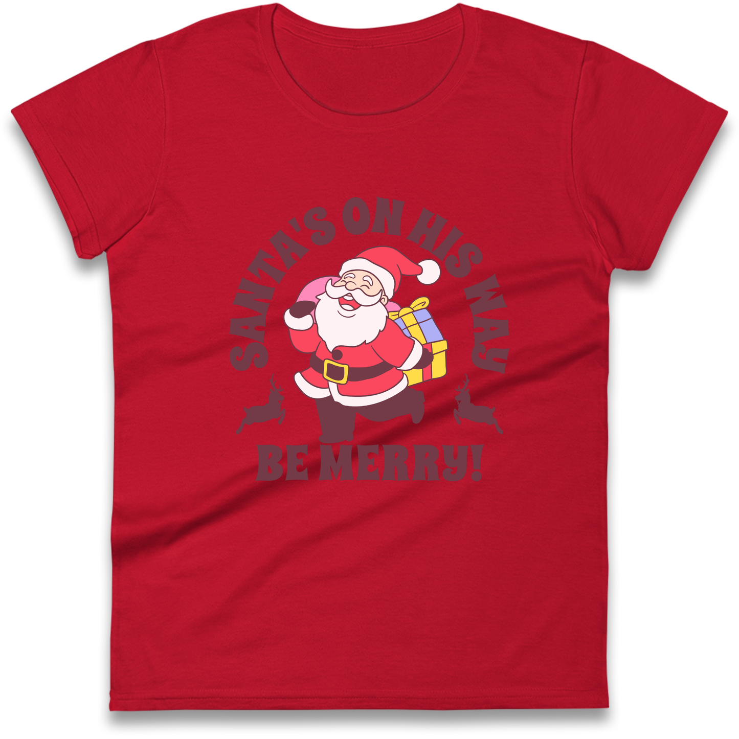 Santa's On His Way Christmas Ladies Shirt