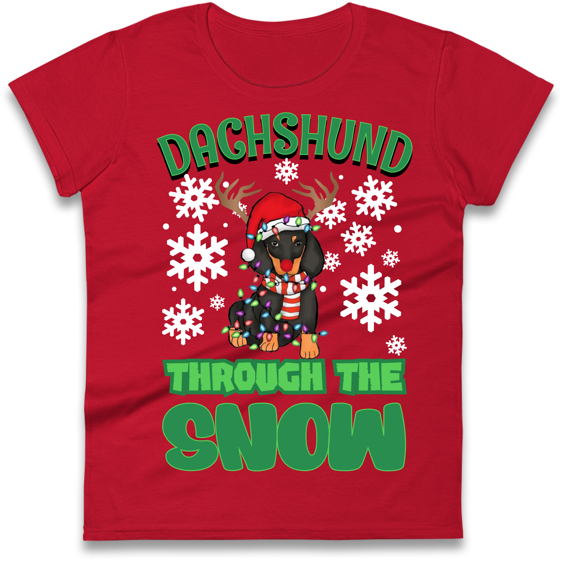 Dachshund Through The Snow Christmas Ladies Shirt
