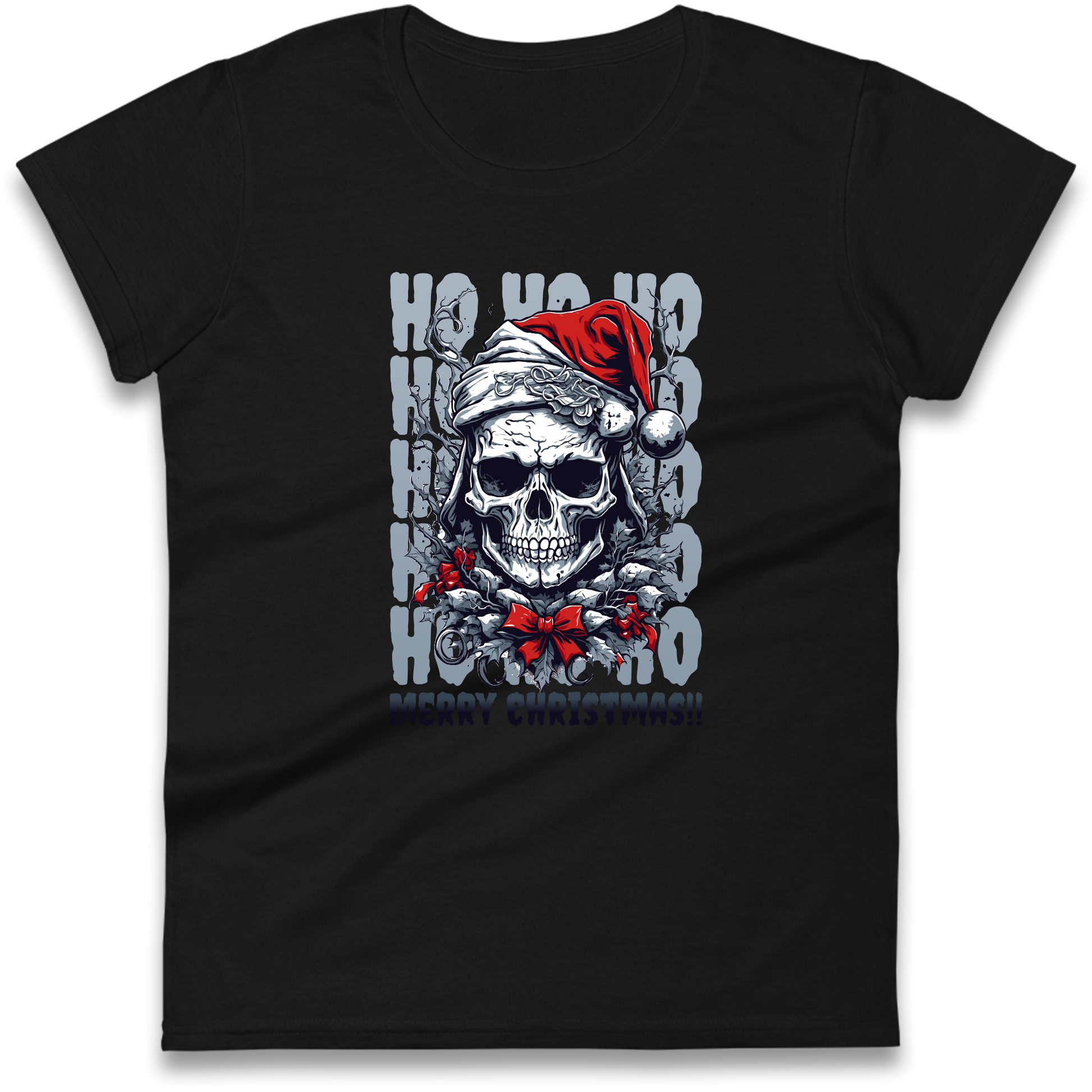 HO HO HO Santa Skelington Christmas Ladies Shirt