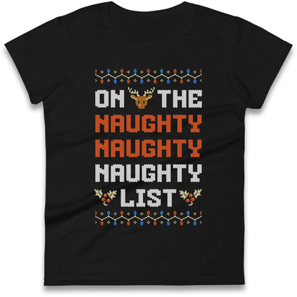 On The Naughty Naughty Naughty List Christmas Ladies Shirt