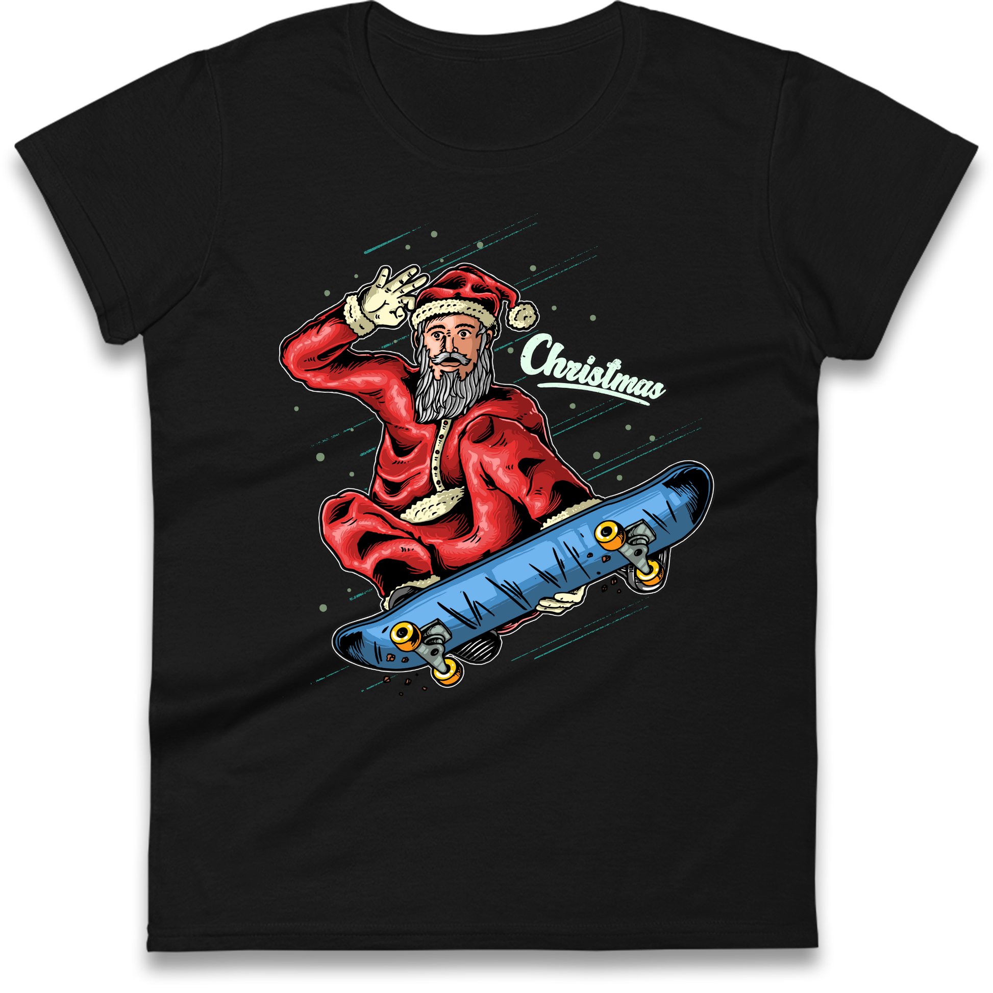 Santa Skateboarding Christmas Ladies Shirt