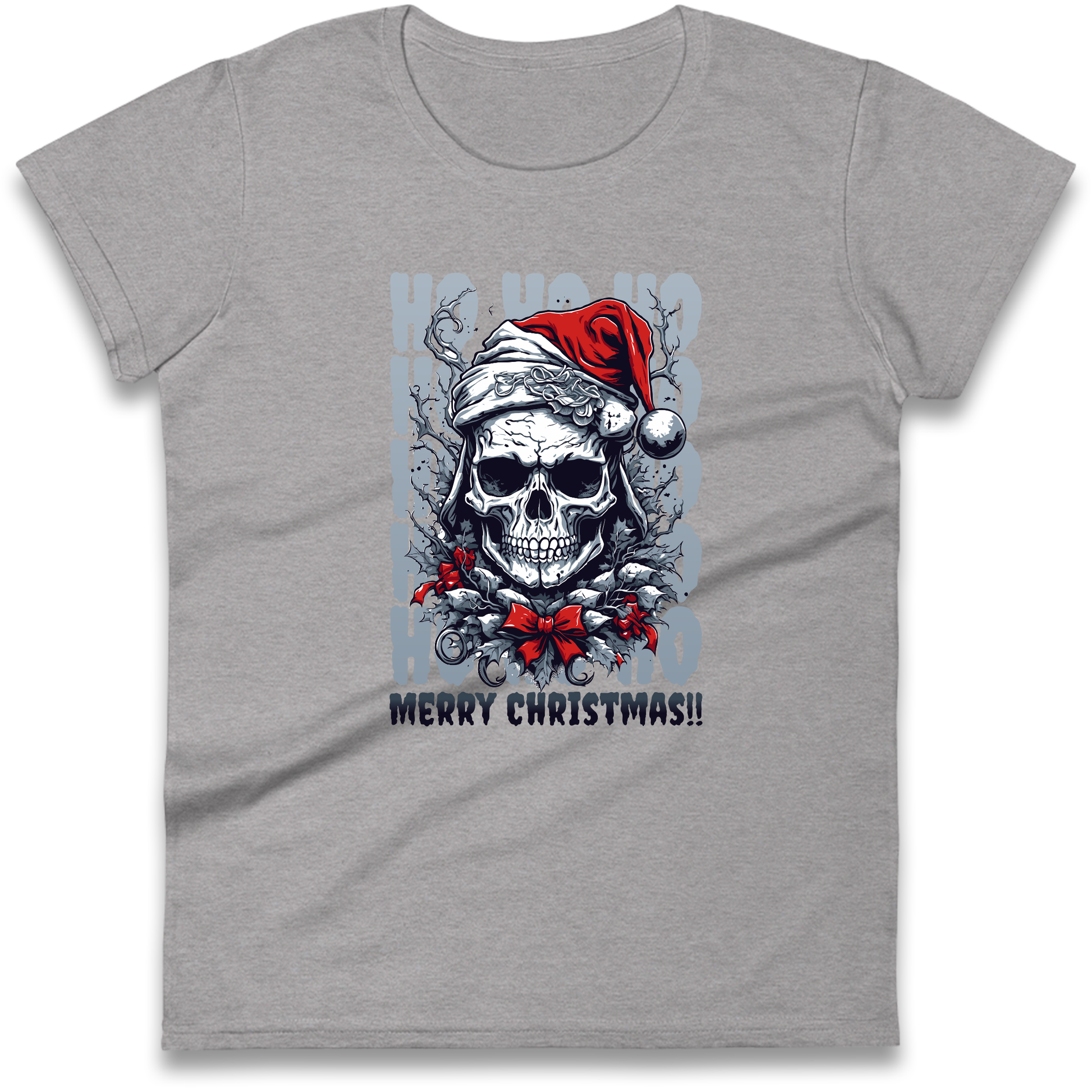 HO HO HO Santa Skelington Christmas Ladies Shirt