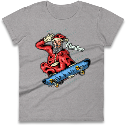 Santa Skateboarding Christmas Ladies Shirt