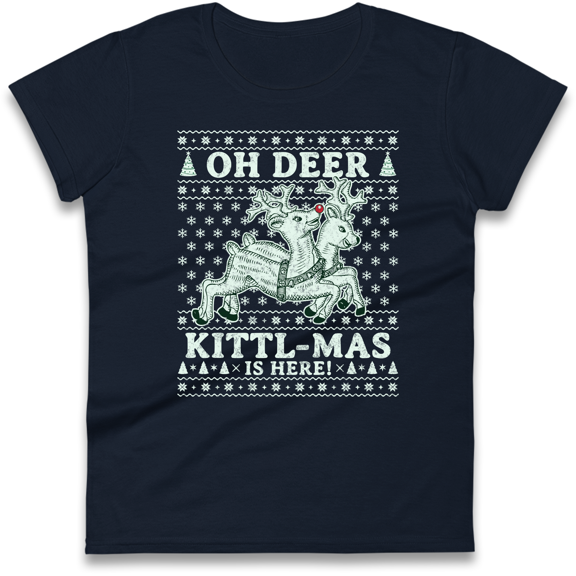 Oh Deer Kittl Mas Is Here Christmas Ladies Shirt