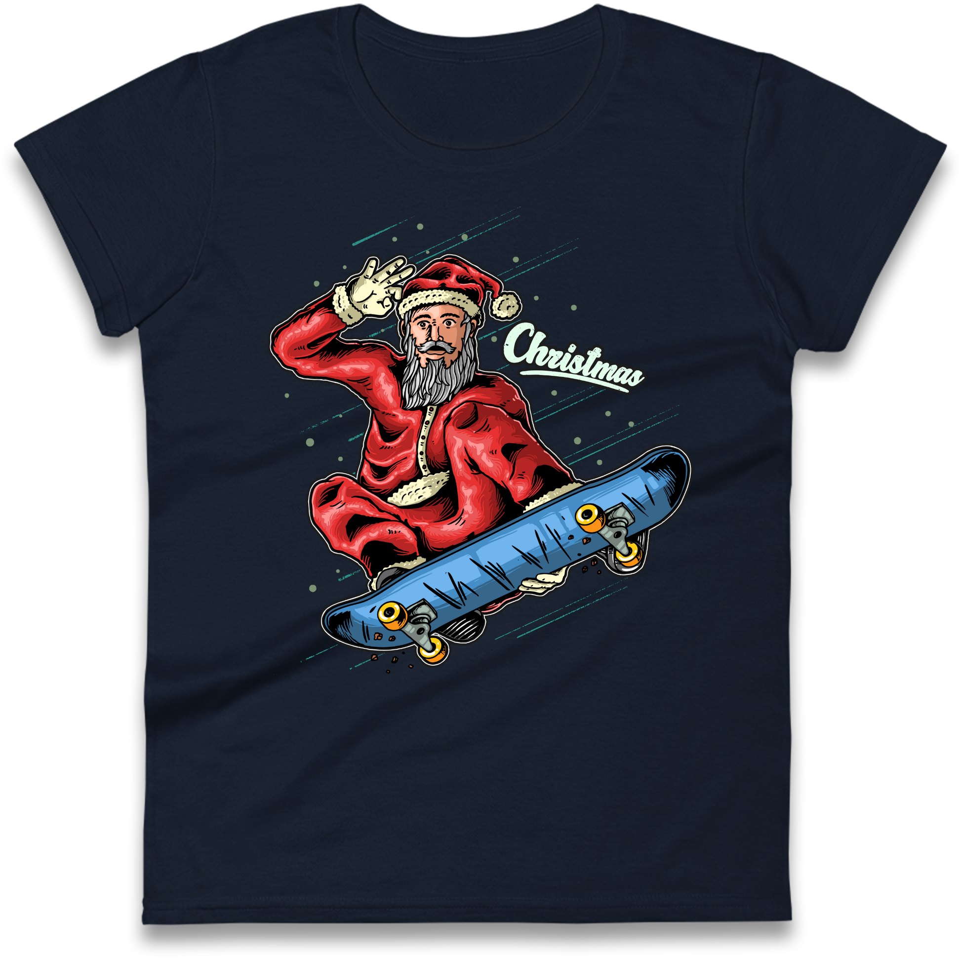 Santa Skateboarding Christmas Ladies Shirt
