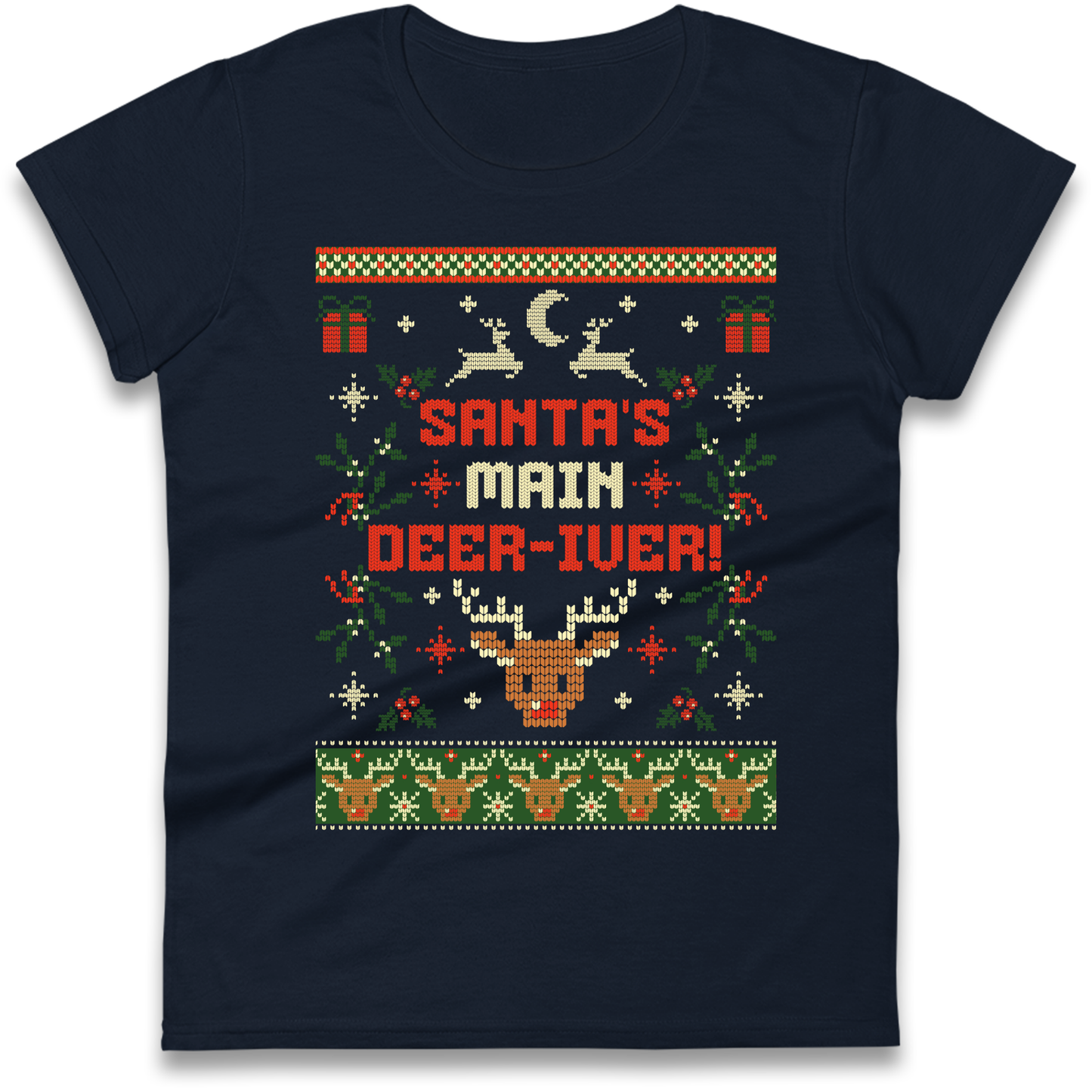 Santas Main Deer iver Christmas Ladies Shirt
