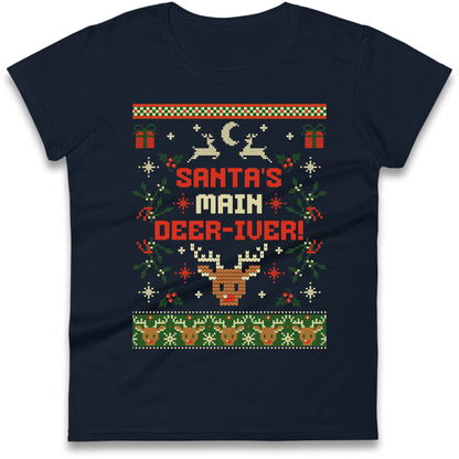 Santas Main Deer iver Christmas Ladies Shirt