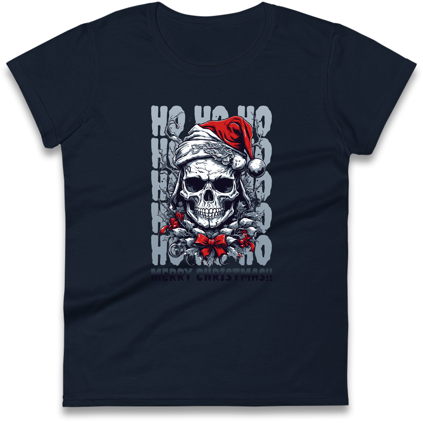 HO HO HO Santa Skelington Christmas Ladies Shirt