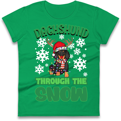 Dachshund Through The Snow Christmas Ladies Shirt