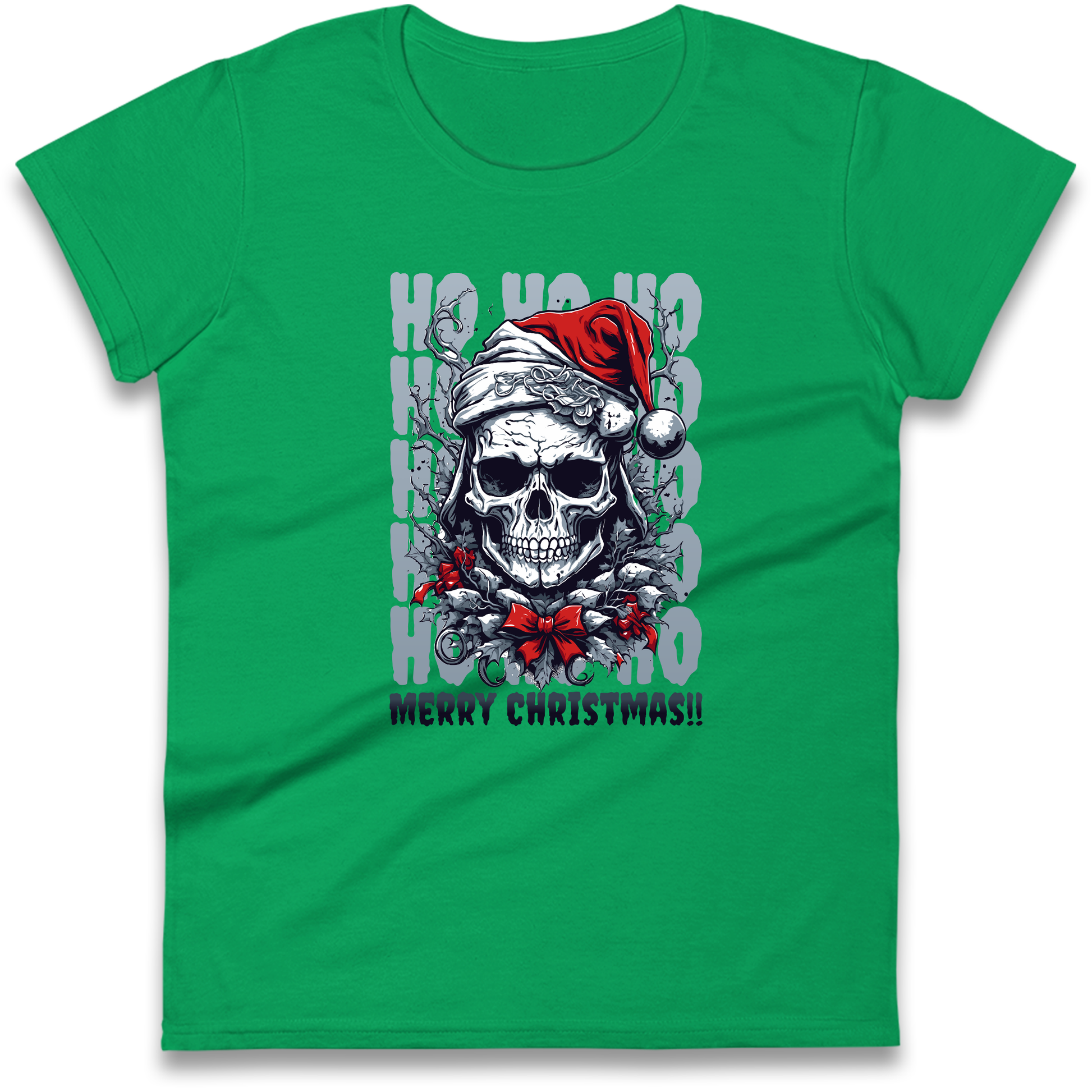 HO HO HO Santa Skelington Christmas Ladies Shirt
