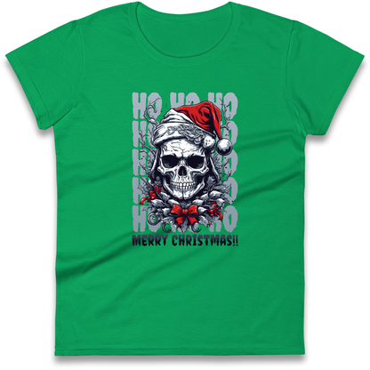 HO HO HO Santa Skelington Christmas Ladies Shirt