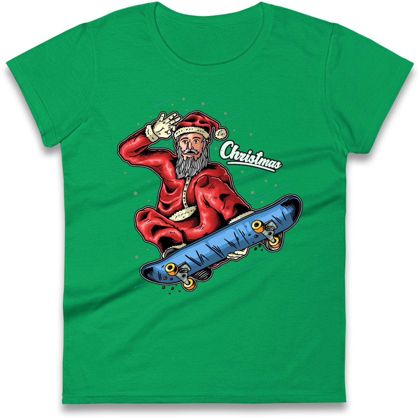 Santa Skateboarding Christmas Ladies Shirt