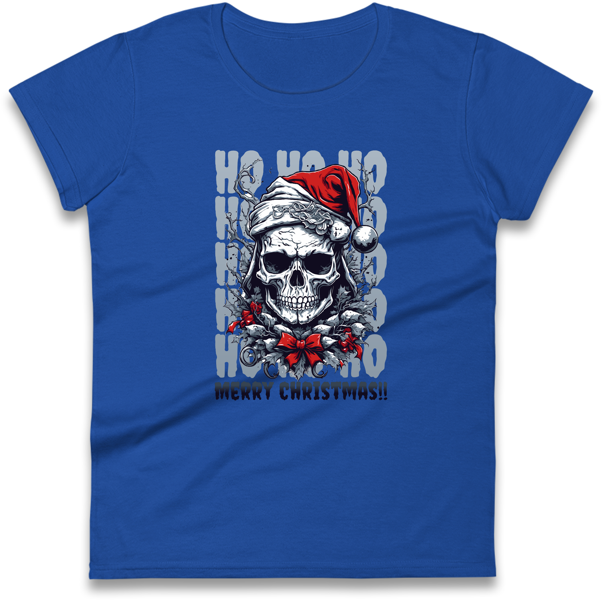 HO HO HO Santa Skelington Christmas Ladies Shirt