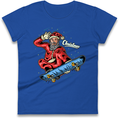 Santa Skateboarding Christmas Ladies Shirt