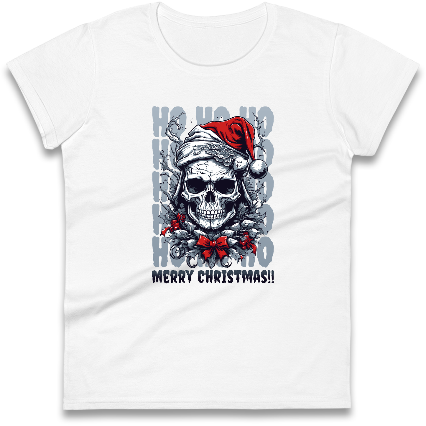 HO HO HO Santa Skelington Christmas Ladies Shirt