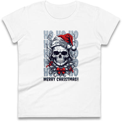 HO HO HO Santa Skelington Christmas Ladies Shirt