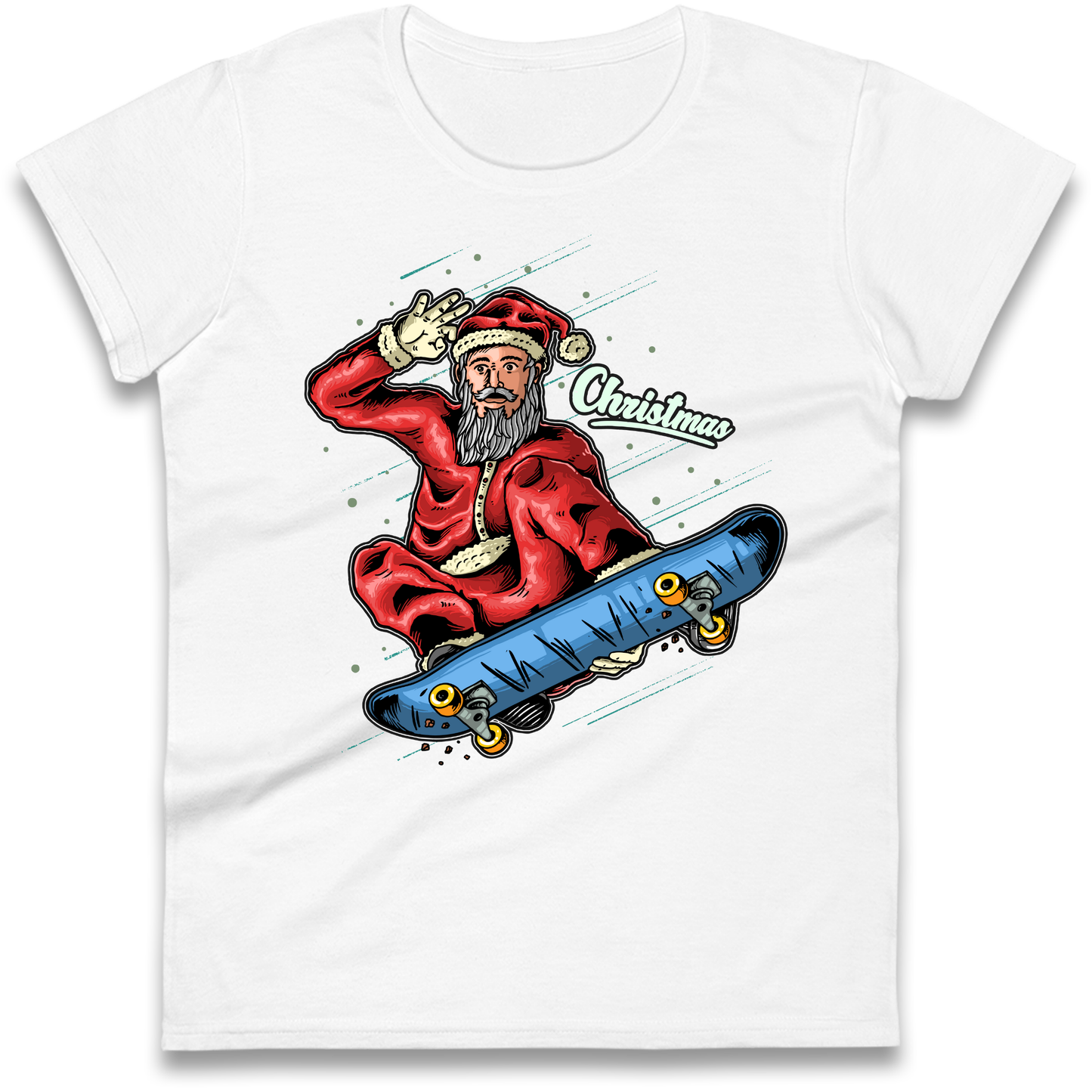 Santa Skateboarding Christmas Ladies Shirt