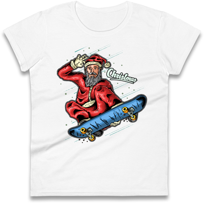 Santa Skateboarding Christmas Ladies Shirt