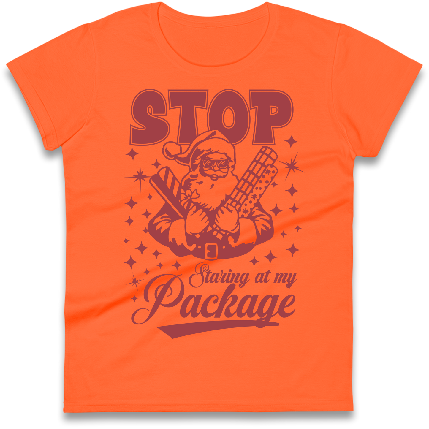 Stop Staring at My Package Christmas Ladies Shirt
