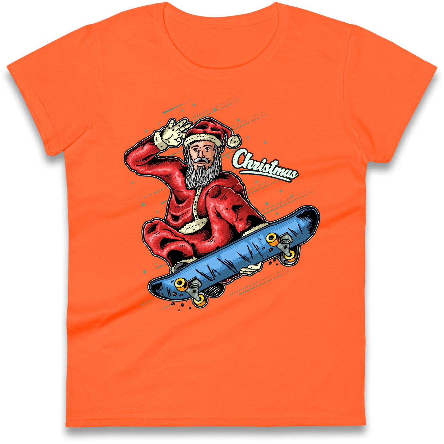 Santa Skateboarding Christmas Ladies Shirt