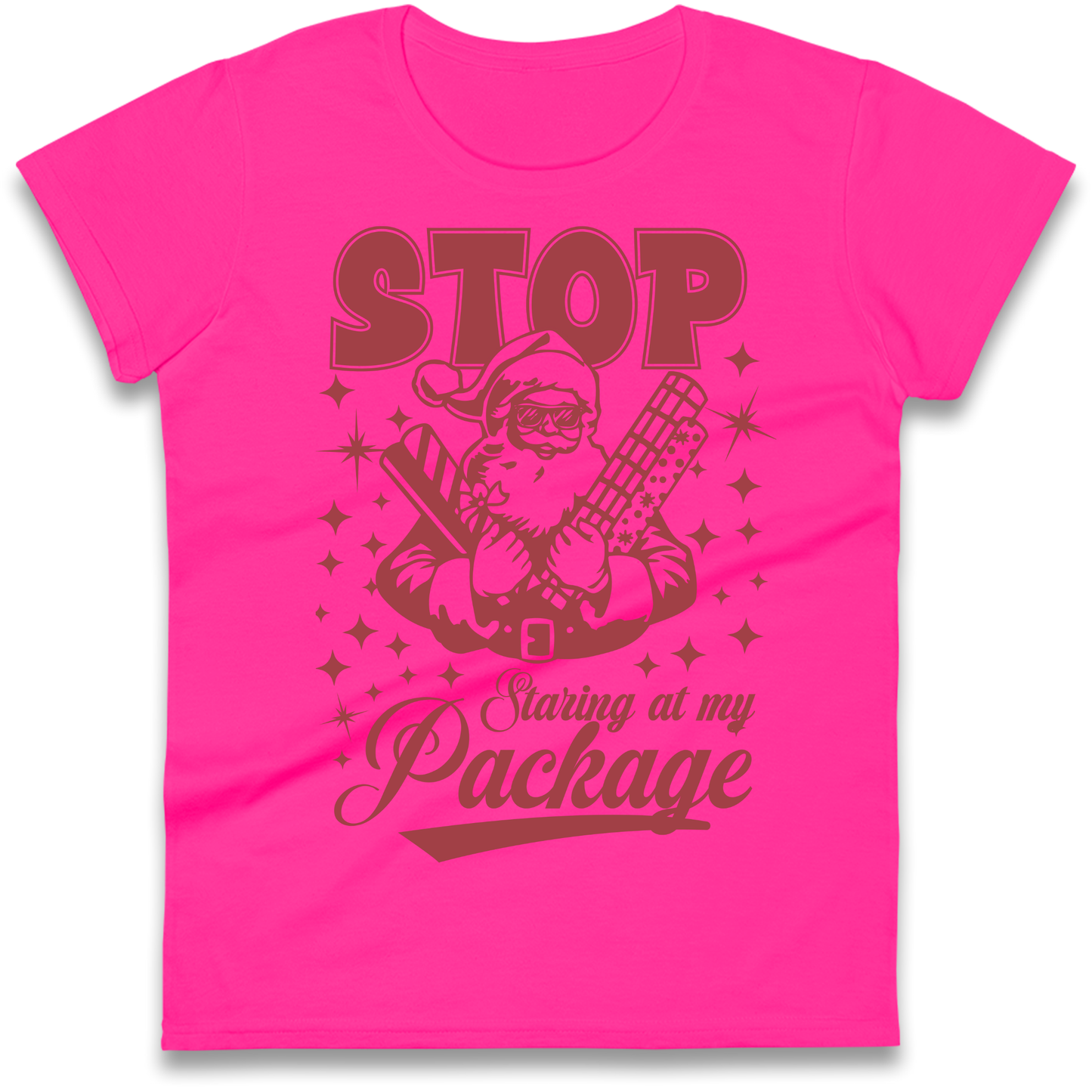 Stop Staring at My Package Christmas Ladies Shirt