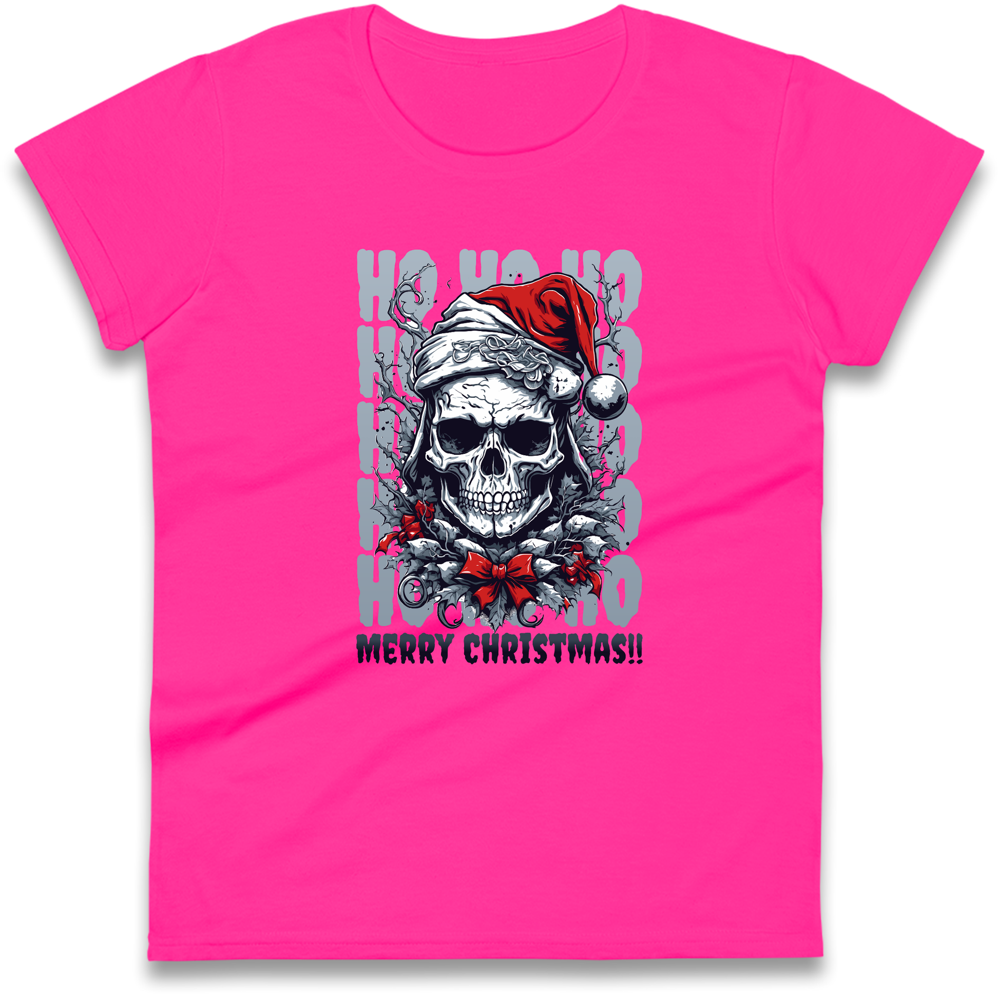 HO HO HO Santa Skelington Christmas Ladies Shirt