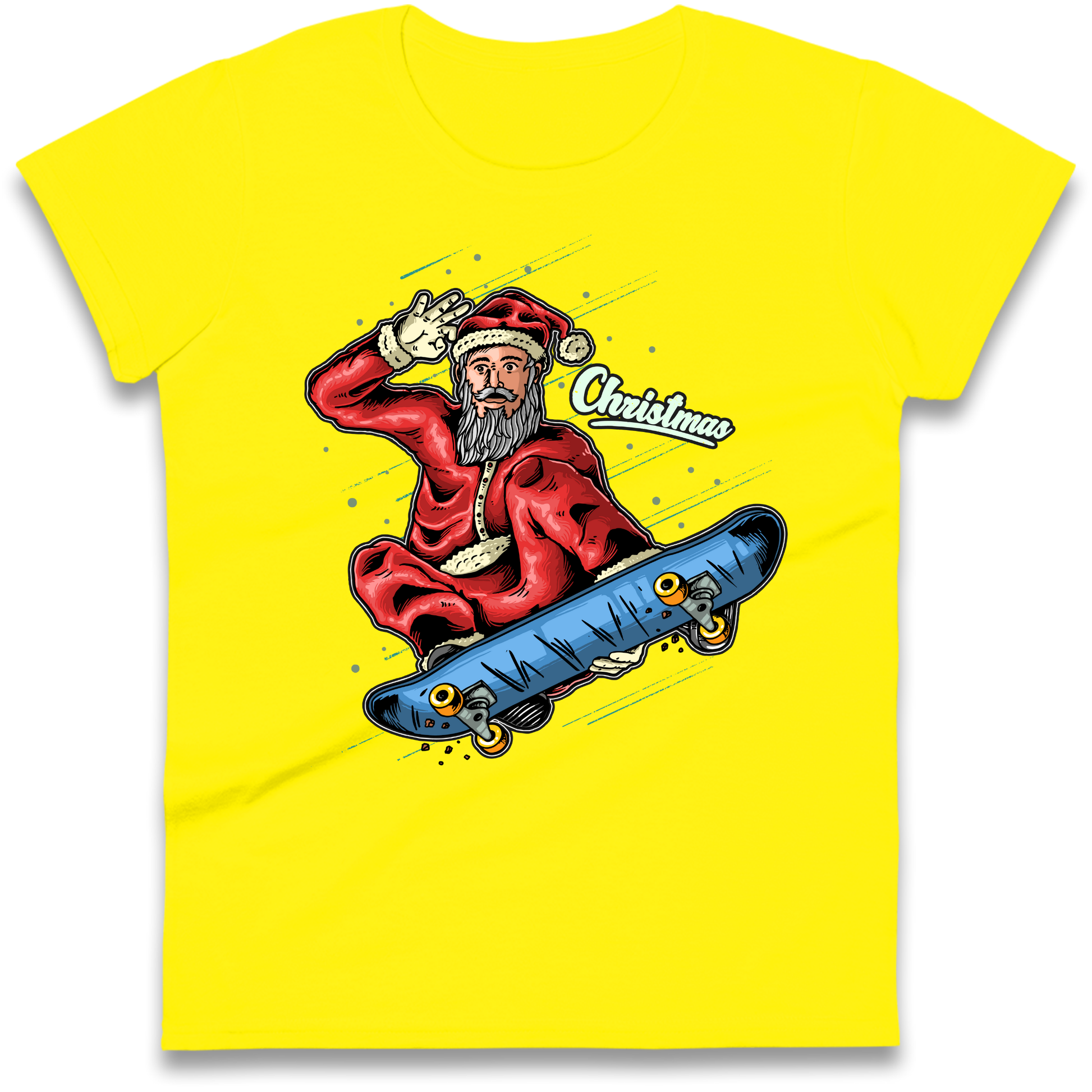 Santa Skateboarding Christmas Ladies Shirt