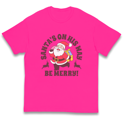 Santa's On His Way Christmas kids t shirt