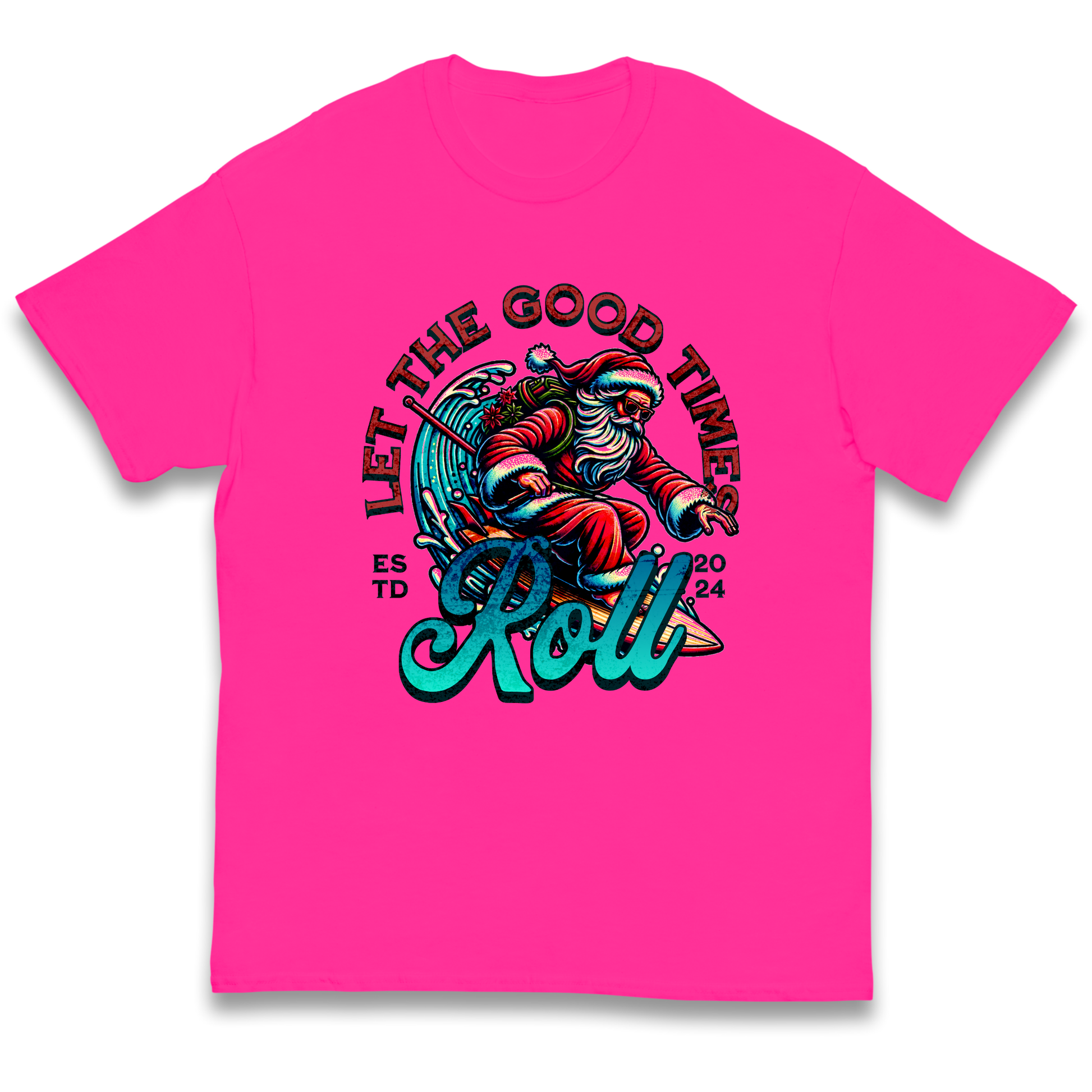 Santa Surfing Let The Good Times Roll Christmas kids t shirt