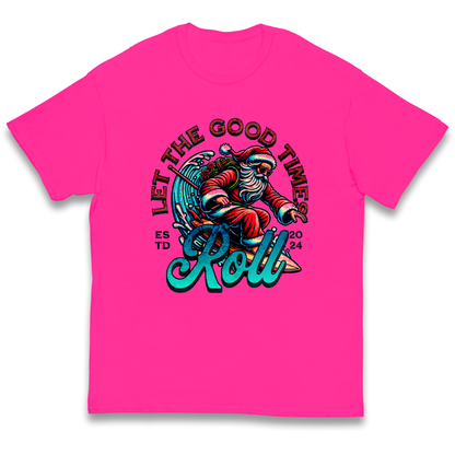 Santa Surfing Let The Good Times Roll Christmas kids t shirt
