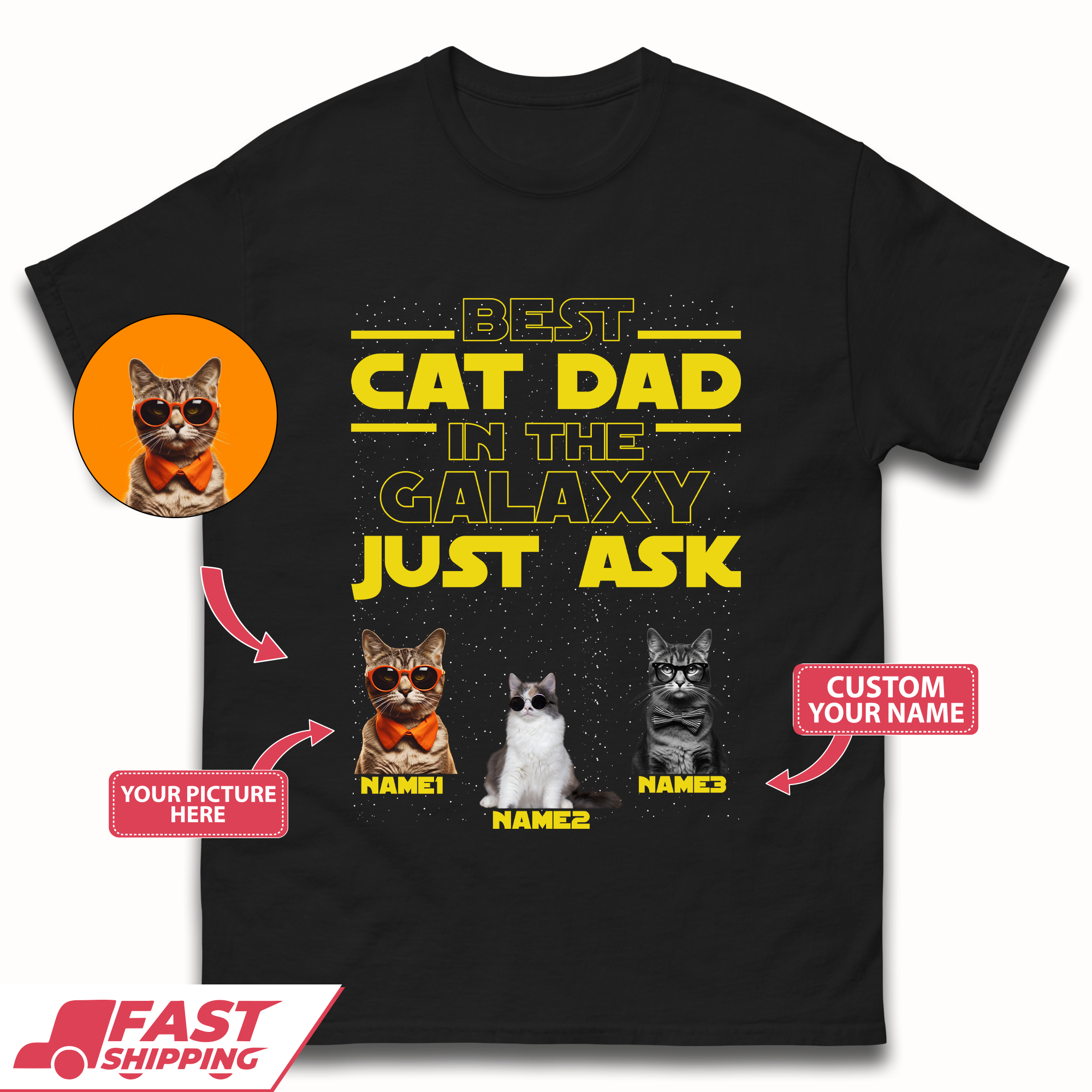 Personalised Best Cat Dad In The Galaxy Mens T-Shirt