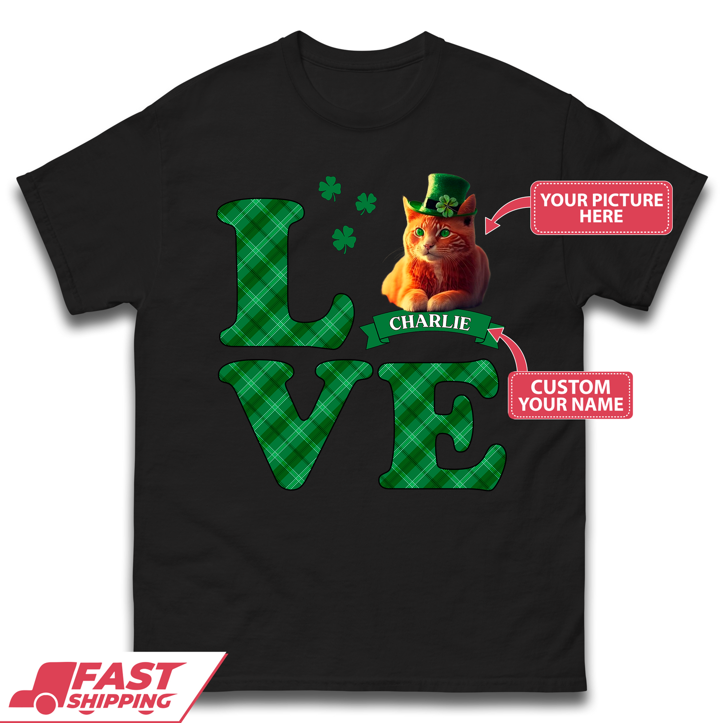 Personalised Love St. Patrick's Cat Mens T-Shirt
