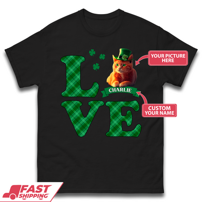 Personalised Love St. Patrick's Cat Mens T-Shirt