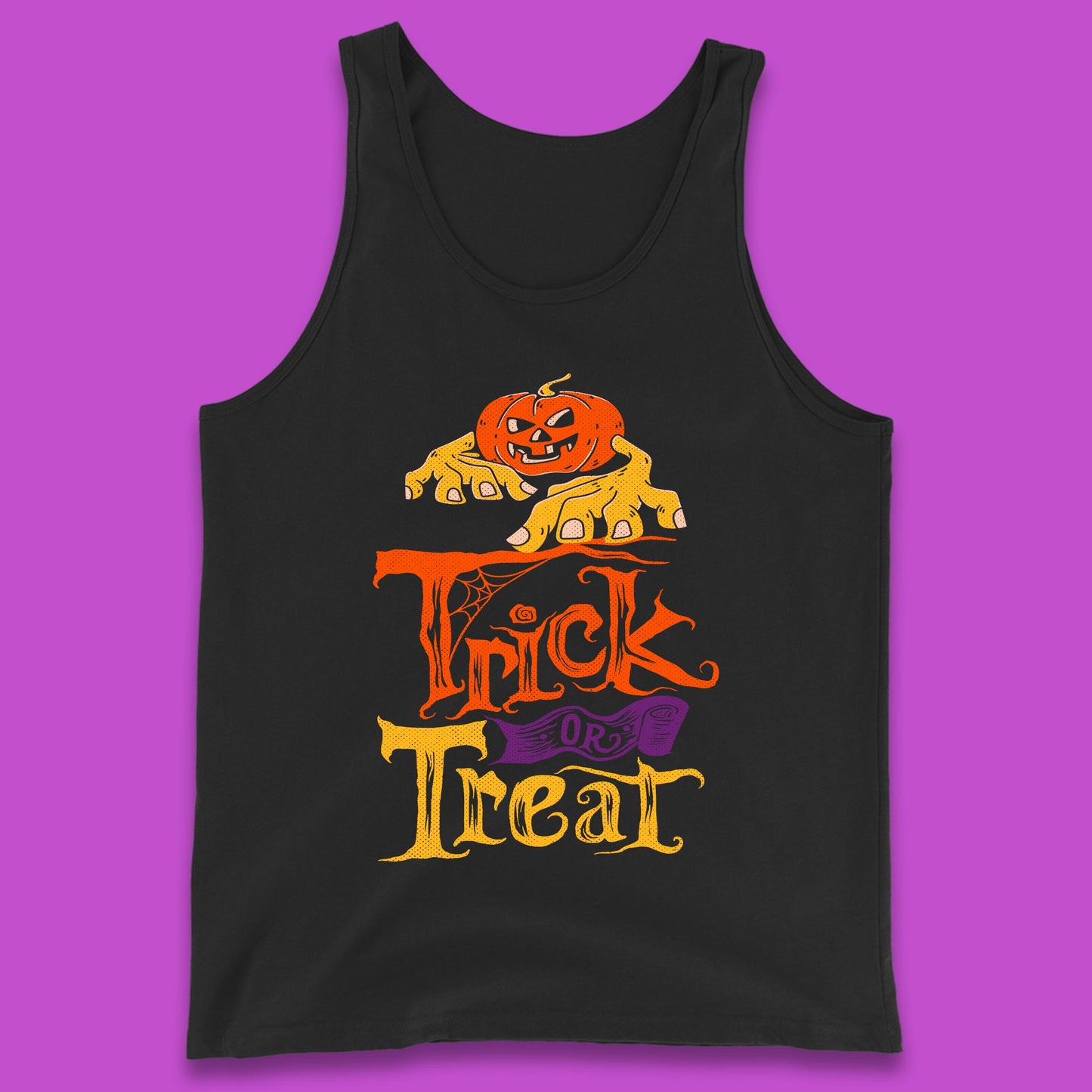Halloween Trick Or Treat Horror Scary Evil Pumpkin With Zombie Hands Tank Top