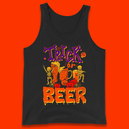 Trick Or Beer Halloween Drinking Beer Lover Dancing Skeleton Drinker Halloween Party Tank Top