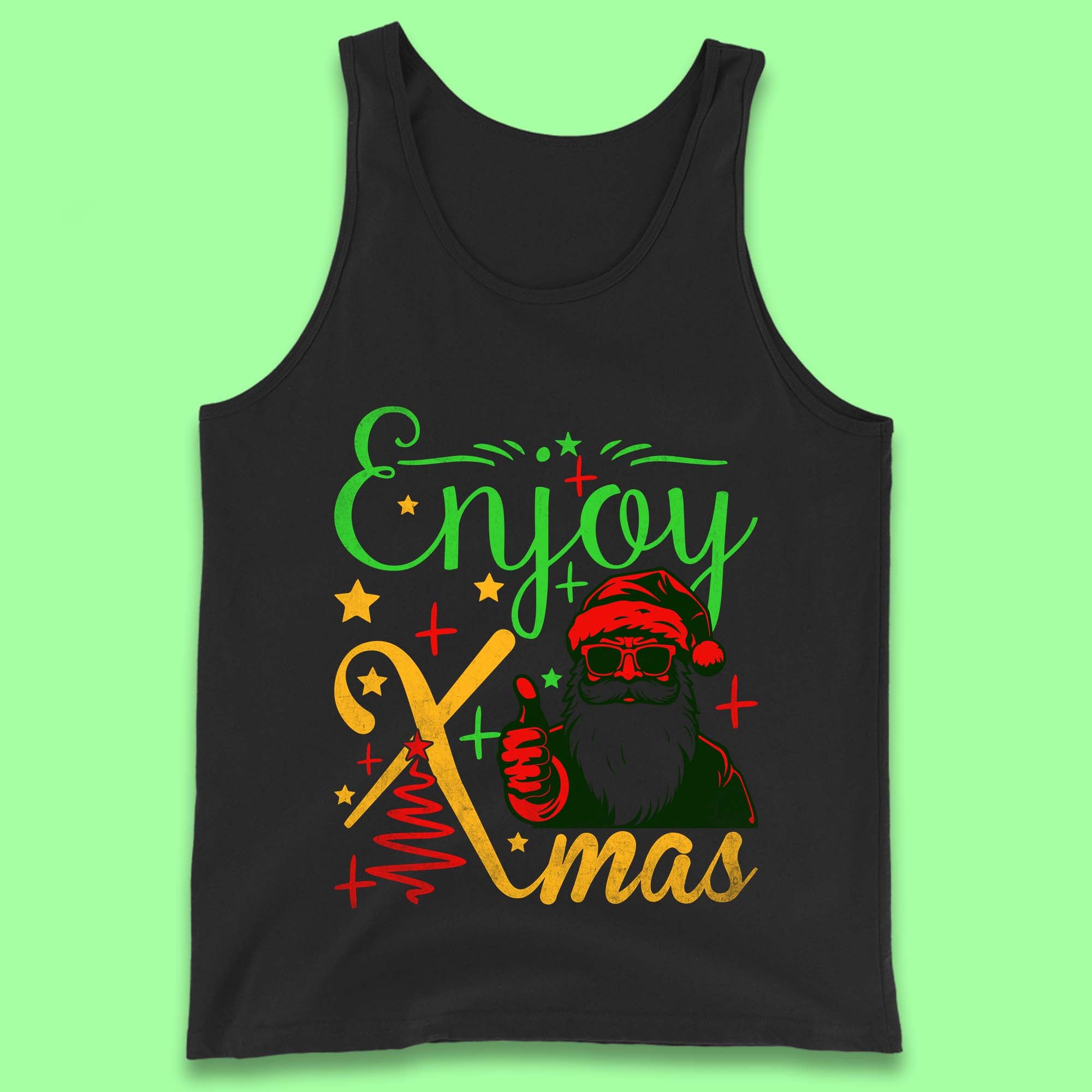 Enjoy Xmas Santa Claus Thumbs Up Merry Christmas Holiday Season Tank Top