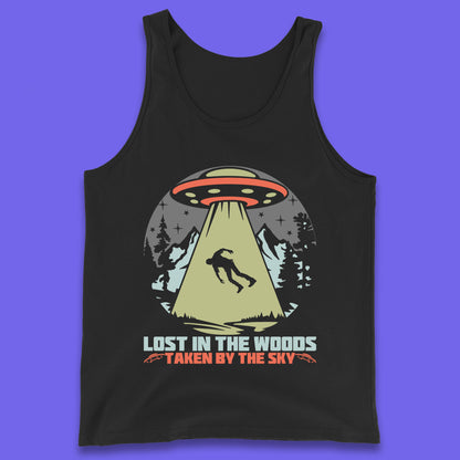 Lost In The Woods Taken By Sky Bigfoot Funny Sasquatch Getting Abducted By Aliens Camping Tank Top