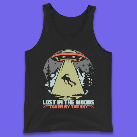 Lost In The Woods Taken By Sky Bigfoot Funny Sasquatch Getting Abducted By Aliens Camping Tank Top