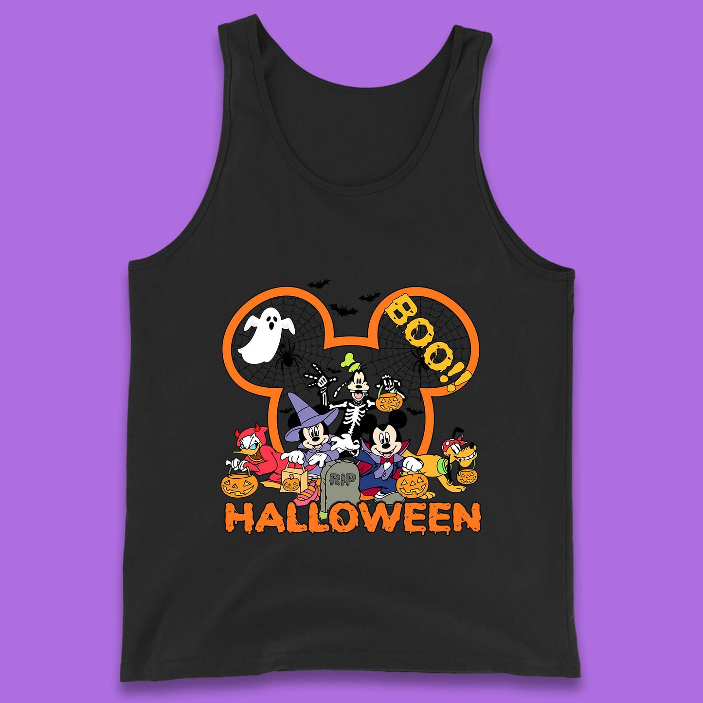 Disney Halloween Mickey Mouse Minnie Mouse Boo Ghost Friends Donald Duck Pluto Goofy Cartoon Disneyland Trip Tank Top