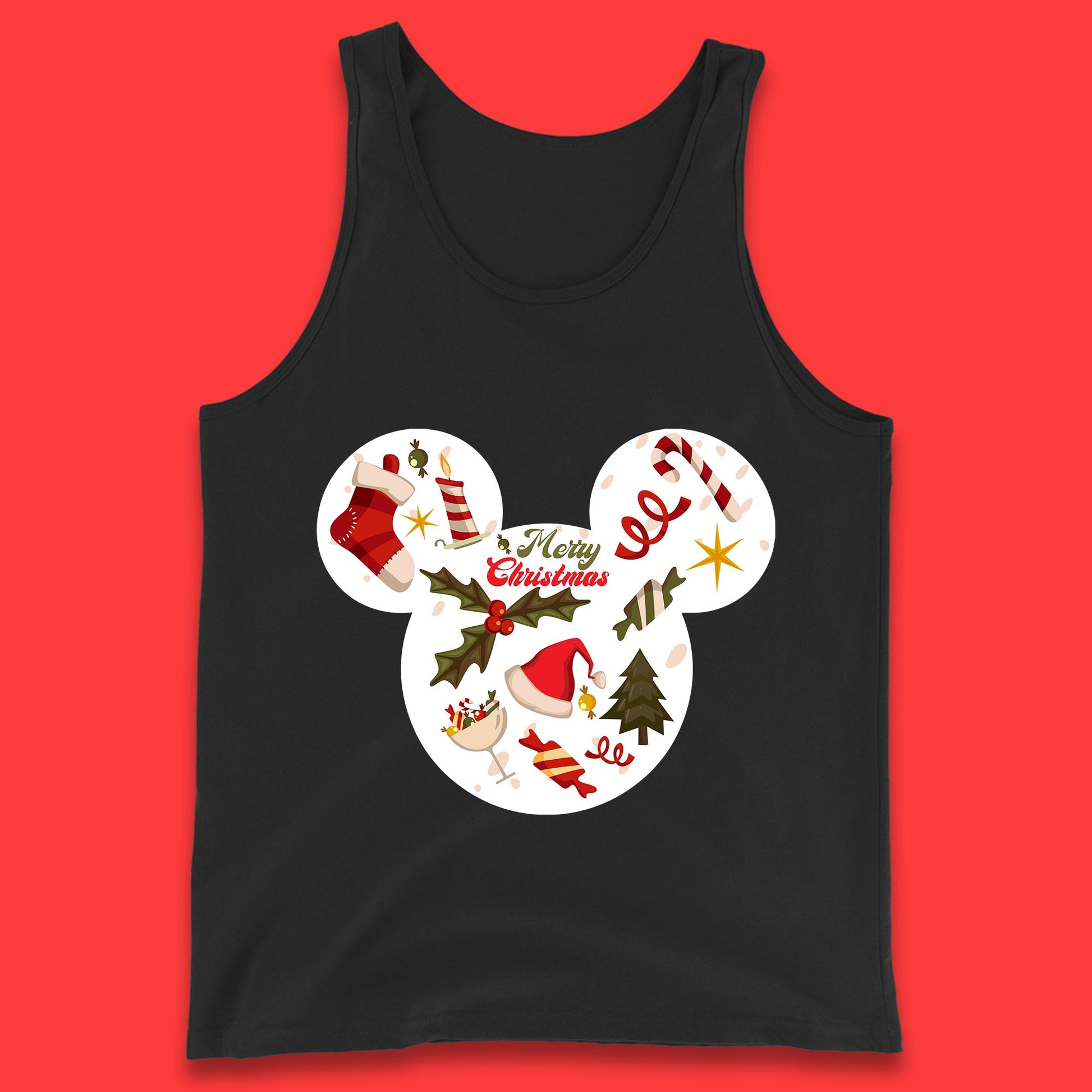 merry christmas disney mickey mouse head tank top