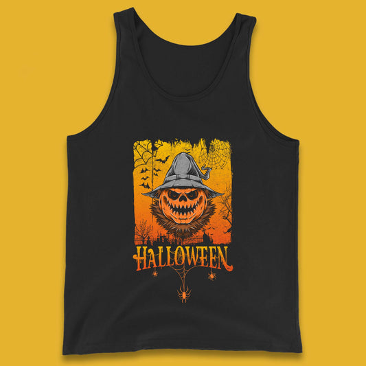 Angry Halloween Scary Evil Pumpkin Funny Pumpkin Head With Fire Eyes Scary Spooky Season Tank Top