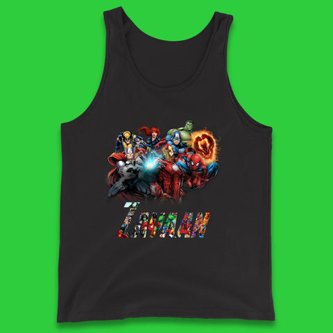 Personalised Marvel Avengers Super Heroes Movie Characters Spider Man, Black Widow, Hulk, Iron Man, Thor, Captain America Avengers Squad Tank Top