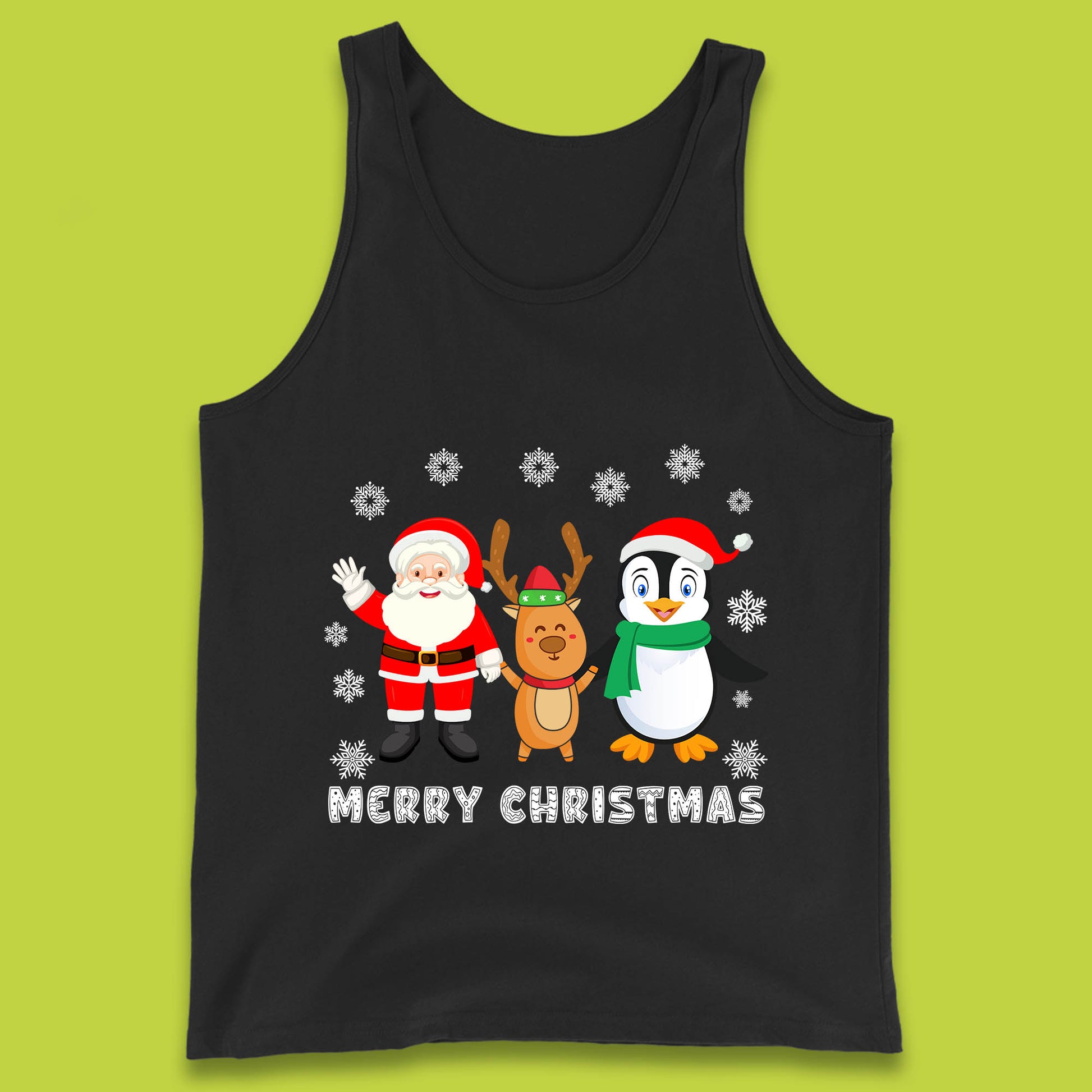 merry christmas penguin santa claus and reindeer tank top