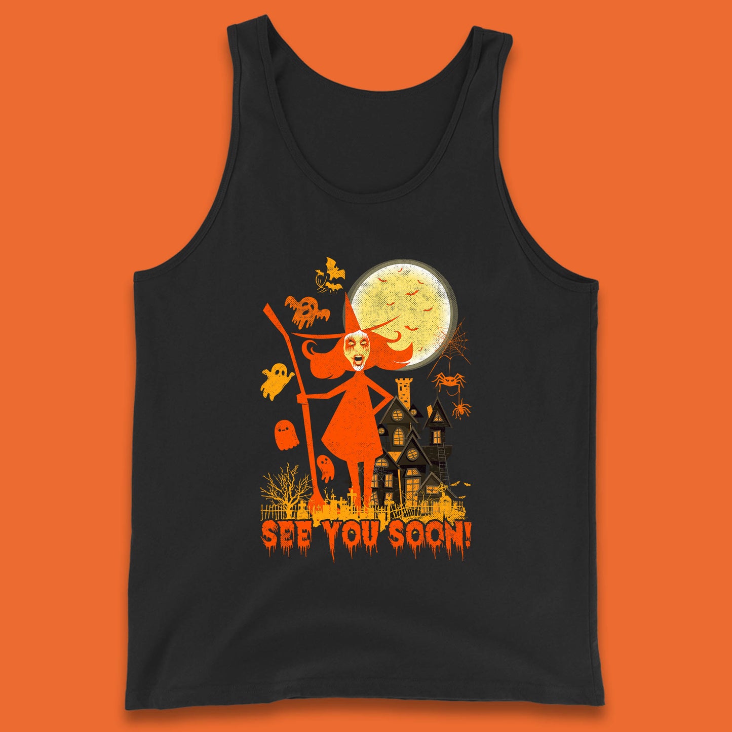 See You Soon Halloween Witch With Broom Horror Scary Haunted House Tank Top