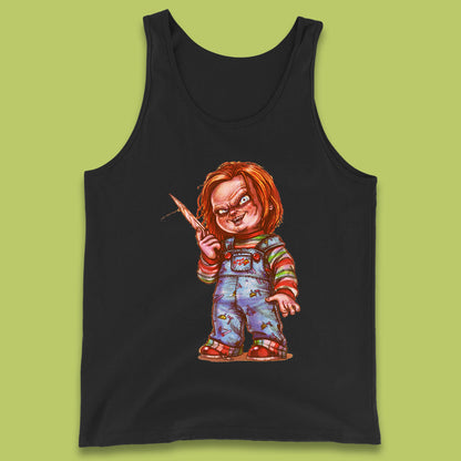 The Horror Movie Character Chucky With Knife Serial Killer Halloween Horror Movie Inspired Chucky Tank Top