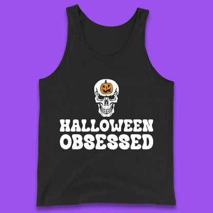 Skull Pumpkin Halloween Obsessed Funny Pumpkin Obsessed Party Spooky Season Tank Top
