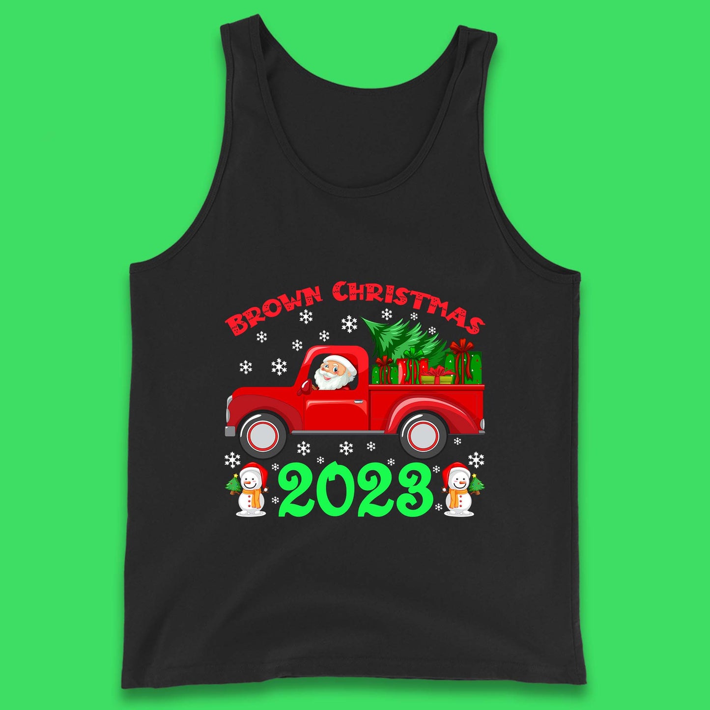Brown Christmas 2023 Santa Claus Driving Truck With Christmas Tree To Delivery Christmas Gifts Xmas Tank Top