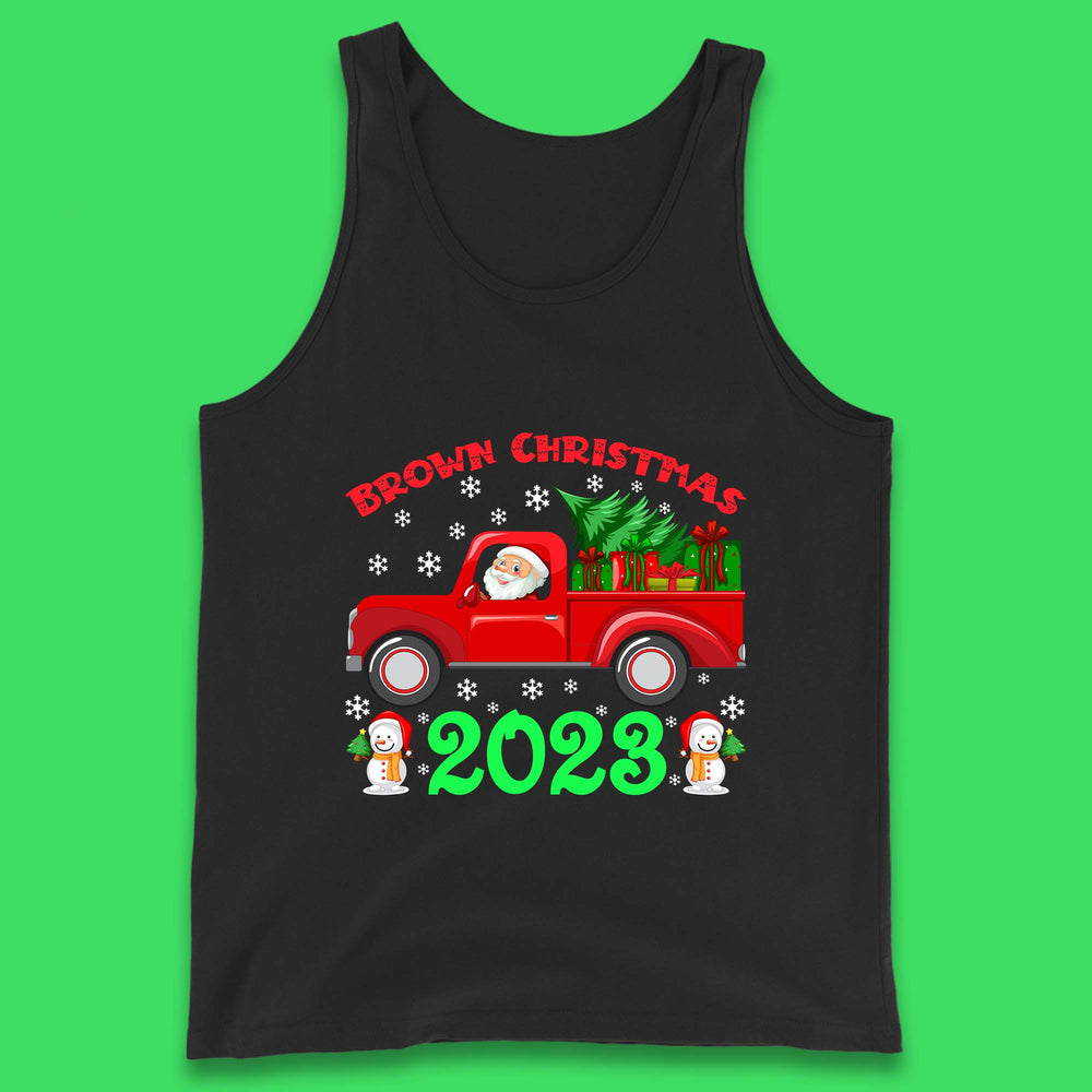 Brown Christmas 2023 Santa Claus Driving Truck With Christmas Tree To Delivery Christmas Gifts Xmas Tank Top